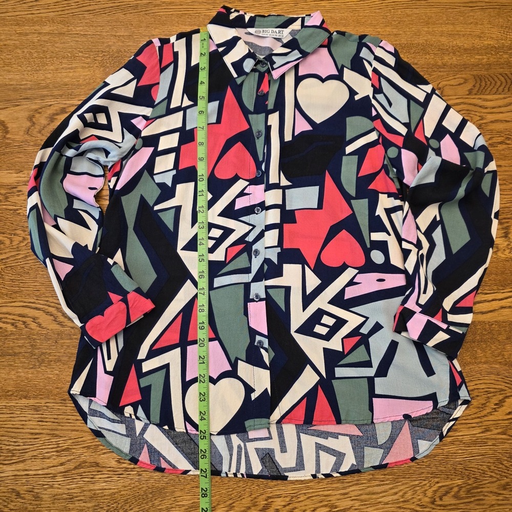 Retro 80s Sz 8 Abstract Blouse Womens Pink Green Funky Pop Art Button Down Comic - Picture 2 of 10